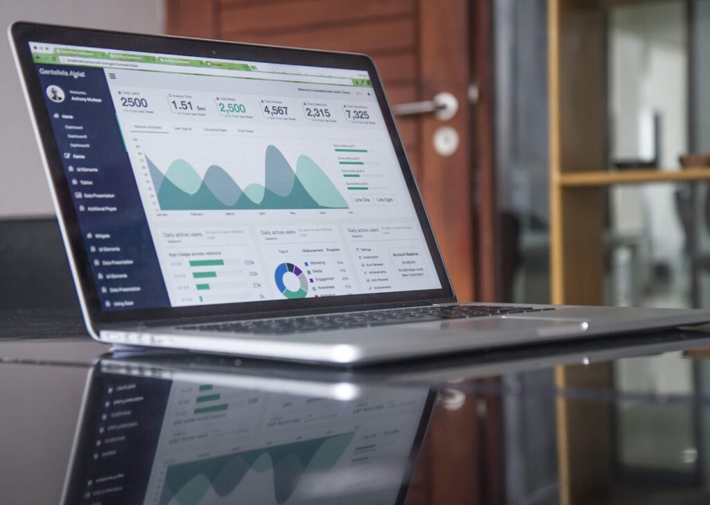 Digitaal dashboard met omzetcijfers en grafieken van een geautomatiseerde boekhouding
